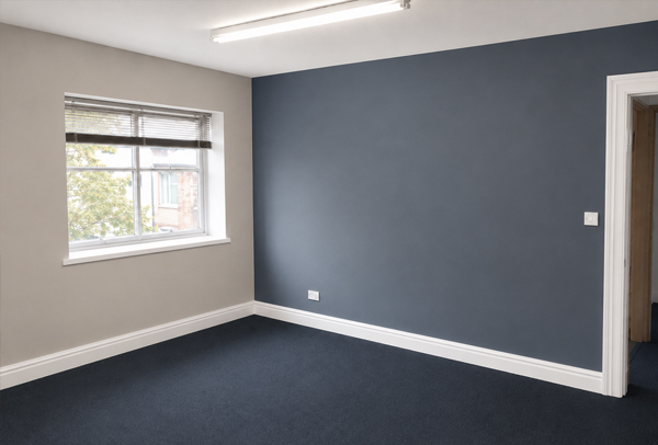 Modern two-tone commercial office after painting in Milton Keynes