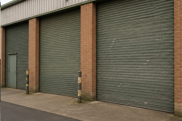 Weathered roller shutter door before preparation and painting in Milton Keynes