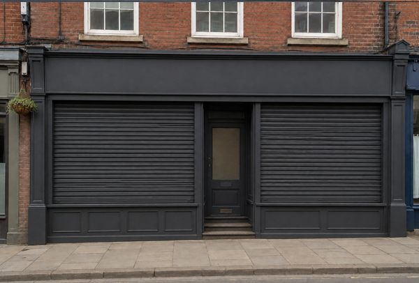 Shop roller shutter after painting in Milton Keynes