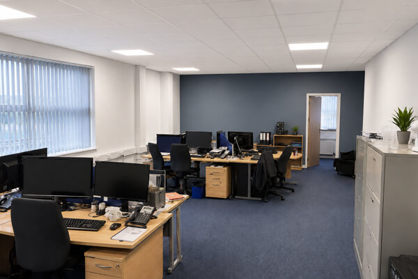 Brighter office interior after professional painting in Leighton Buzzard