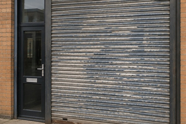 Commercial shutter before being matched to the frontage in Winslow