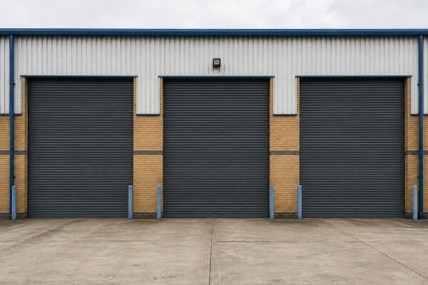 Multiple roller shutter doors after painting in Hatfield