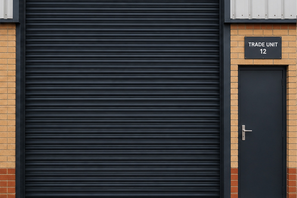 Trade unit roller shutter door after painting in Hatfield