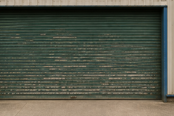 Workshop roller shutter door before painting in Hatfield