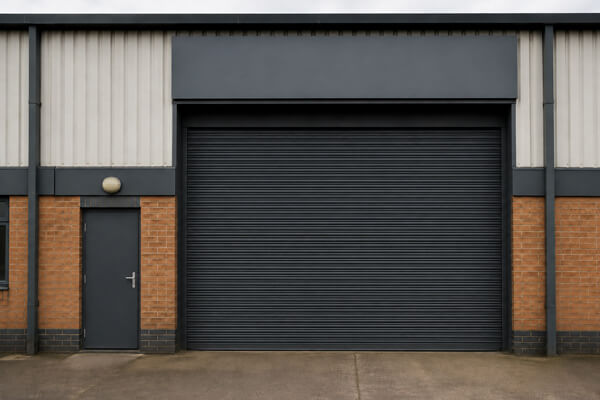 Commercial shutter door repainted for new branding in Winslow