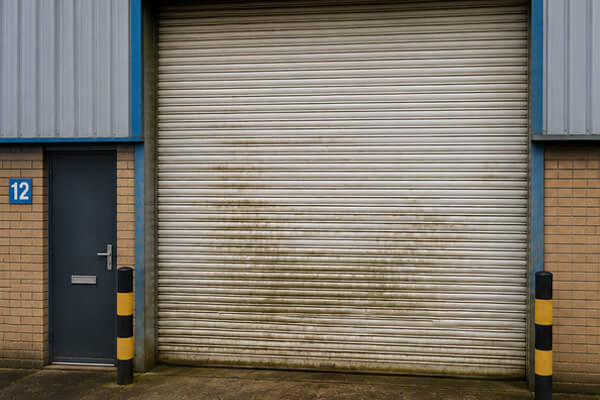 Older industrial unit before shutter door repainting in Winslow