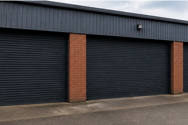 Commercial elevation after roller shutter door repainting in Winslow