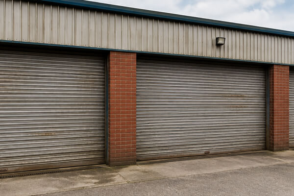Commercial elevation before roller shutter door repainting in Winslow