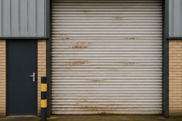 Commercial unit shutter door before new tenant repainting in Winslow