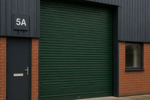 Commercial roller shutter door after professional painting in Winslow