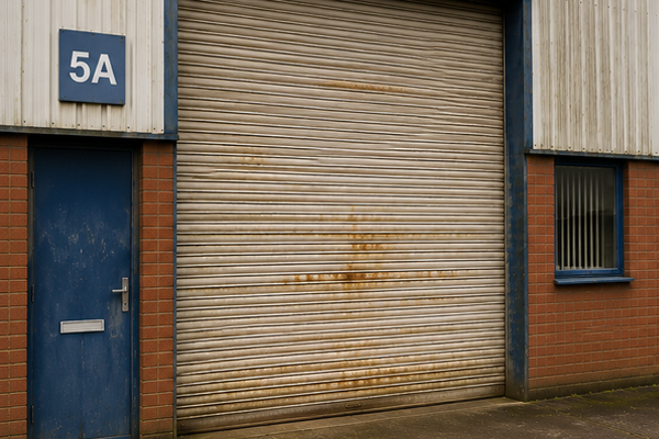 Commercial roller shutter door before transformation in Winslow